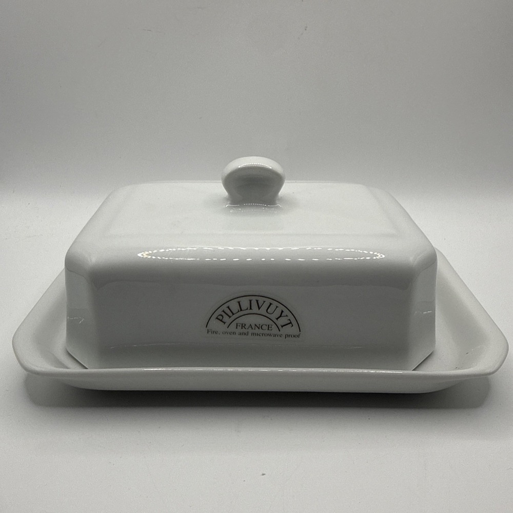 Pillivuyt France Porcelain 1.5 Lb Butter Dish White European Style Lidded